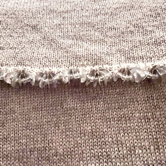 Colour Works-Women's Tan/Cream/Crystals/Beads/Studs Sweater-Off Shoulder-Festive - Picture 5 of 14